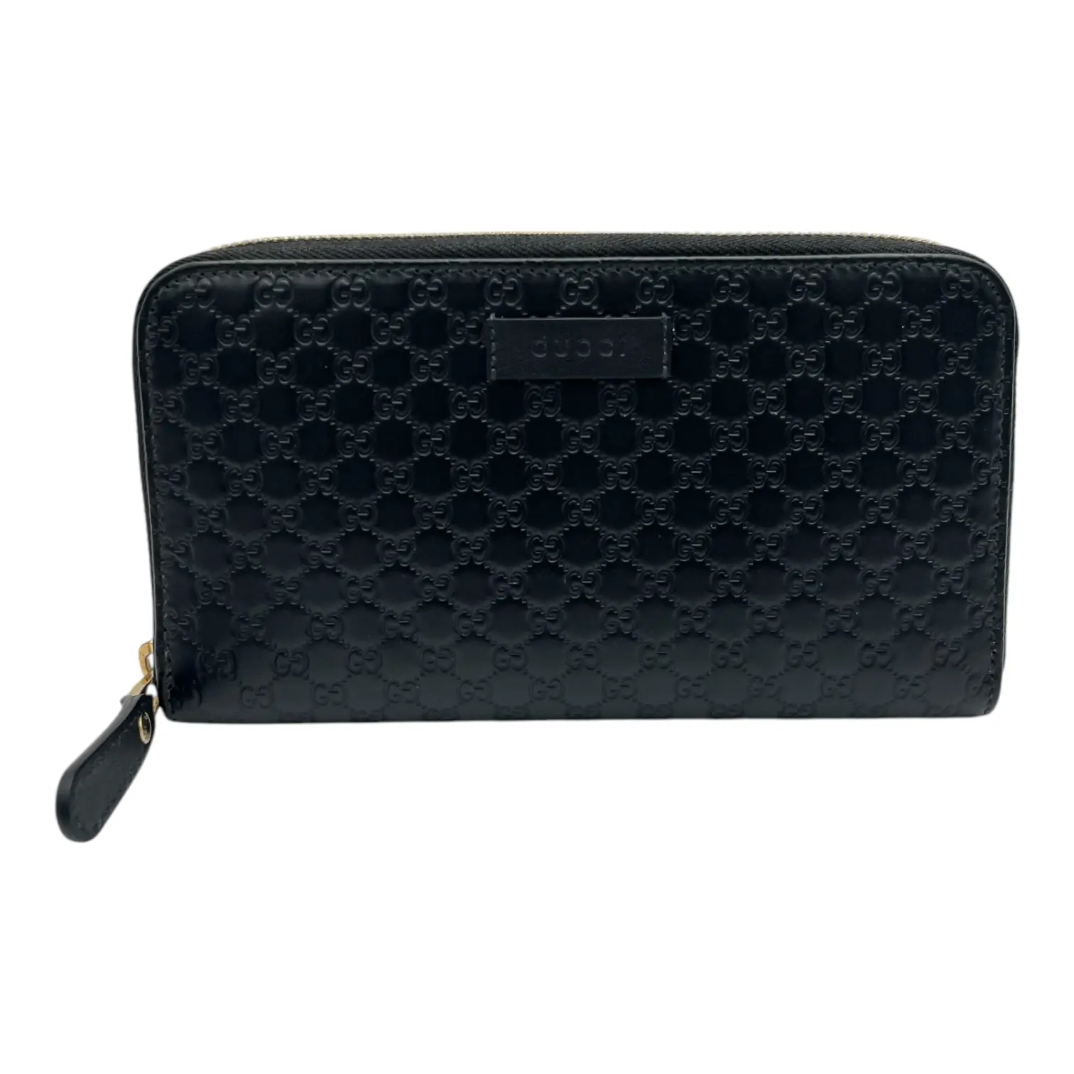 Pre-owned GUCCI Guccissima Leather Small Leather Goods MICROGUCCISSIMA ZIP AROUND WALLET BLACK