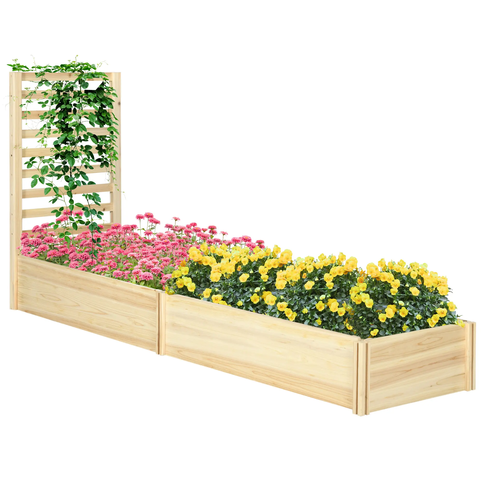 91"x24"x43" Natural Wood Planter Box with Trellis, Heavy-Duty Cedar/Fir Elevated Garden Bed for Outdoor Climbing Plants, Ideal for Backyard, Patio, Flowers, Herbs, Grapes, Vines