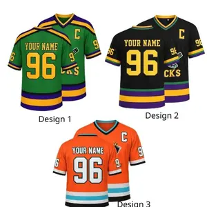 Custom Duck Mascot Ice Hockey Jersey Retro Short Sleeve Sports Shirt V-Neck Personalized Name & Number Unisex Uniform