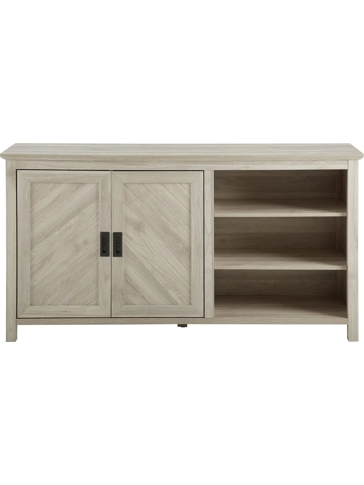 Walker Edison 58 in. Double Door Grooved Faux Light Wood Sideboard with Adjustable Shelves, BU58MIL2DBH Birch Indoor Cupboard Cabinet, Adjustable Shelves Sideboards, Double Door Sideboards