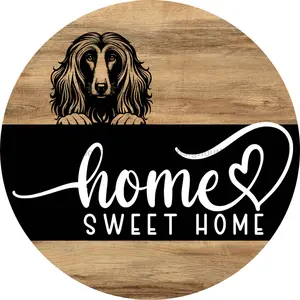 Afghan Hound Dog Door Hanger, Home Sweet Home Door Hanger, DCO-13755-DH, 18" Round Wood