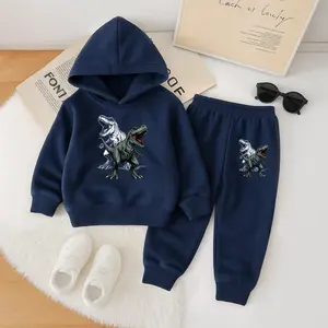 Unisex Dinosaur Print Hoodie Tracksuit Set, Fleece-Lined Sweatshirt & Joggers, Fall & Winter Casual Outfit for Indoor & Outdoor Wear