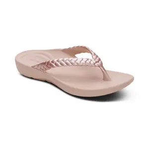 Aetrex Vicki Braided Thong Sandal - Light Pink Gloss | Arch Support Sandals for Foot Pain Relief & All-Day Comfort | Lightweight Walking Flip Flops