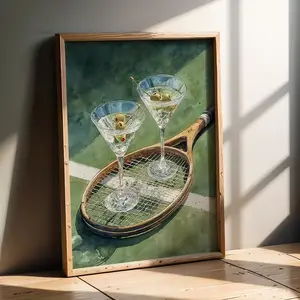 Tennis Cocktail Poster, Vintage Racket Wall Art for Living Room Kitchen Bar Office, Elegant Sport Lifestyle Aesthetic Gift for Tennis Lovers