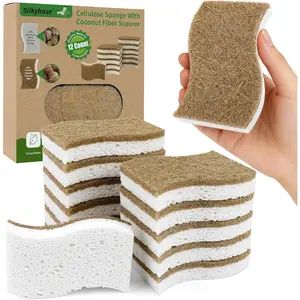 Biodegradable & Compostable Non-Scratch Cellulose Coconut Fiber Sponges for Dishes Pots & Pans Eco-Friendly Cleaning Sponge (12)