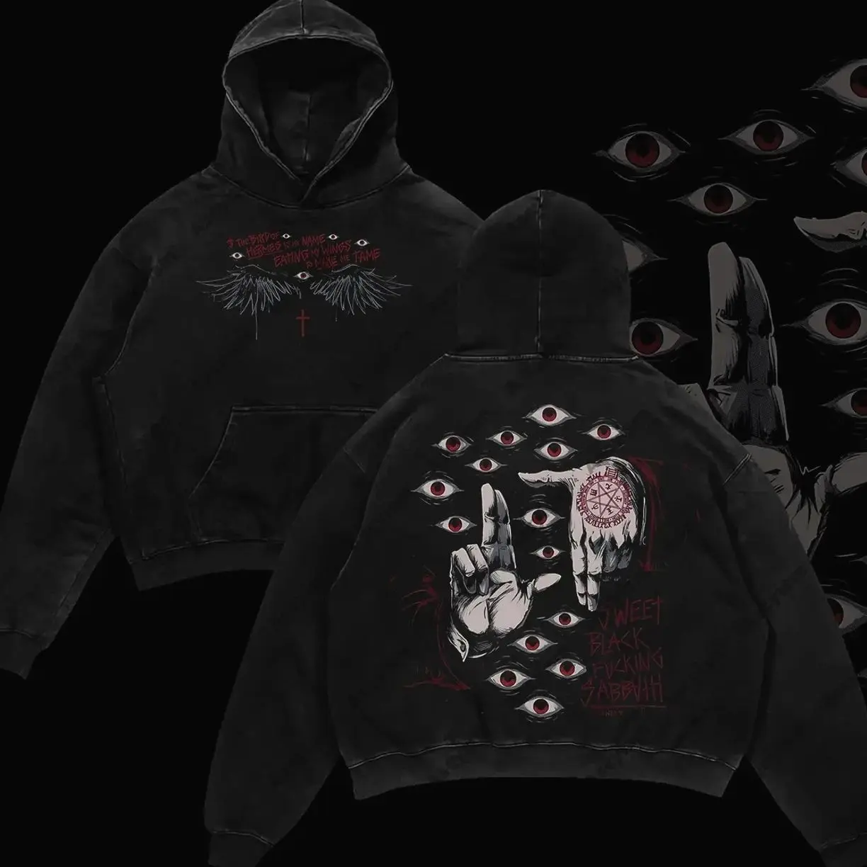 “Alucard The Wings” Hellsing Retro Vintage Unisex Oversize Anime Manga Acid Washed Heavyweight Cotton Hoodie, Anime Merch, Gift For Anime Fan SAI
