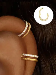 2pcs Small Cartilage Double-hoop Helix Conch Piercing Earrings with Cubic Zirconia for Women Trendy Stainless Steel Sets Piercing Jewelry 16gauge 8mm, Earring Stack