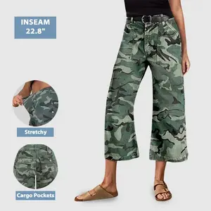 Stretchy Camo Print Mid Waist Straight Leg Capri Pants Summer Vibes