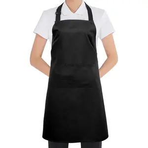 Bib Apron,Unisex Black Aprons Adjustable Washable,with 2 Pockets for Kitchen Crafting BBQ Drawing