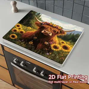 Highland cow pattern rubber stove protective cover - heat-resistant, non slip, absorbent, easy to clean, oven mat, refrigerator mat, kitchen stove cover, suitable for surface protection of ovens, washing machines and appliances