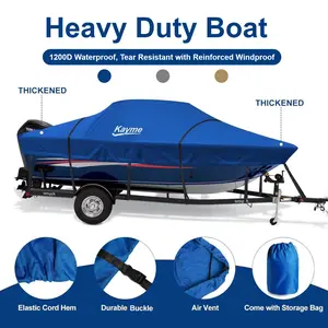 Kayme 1200D Heavy Duty Boat Cover for 20-22ft V-Hull Boats Waterproof Tear Resistant with Reinforced Windproof Straps Ideal for Fishing Bass Fish & Ski