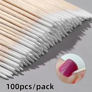 100/200/300pcs Nail Cleaning Sticks, Wooden Cotton Tips for Manicure Detail Correction, Eyeliner False Lash Detail Tool