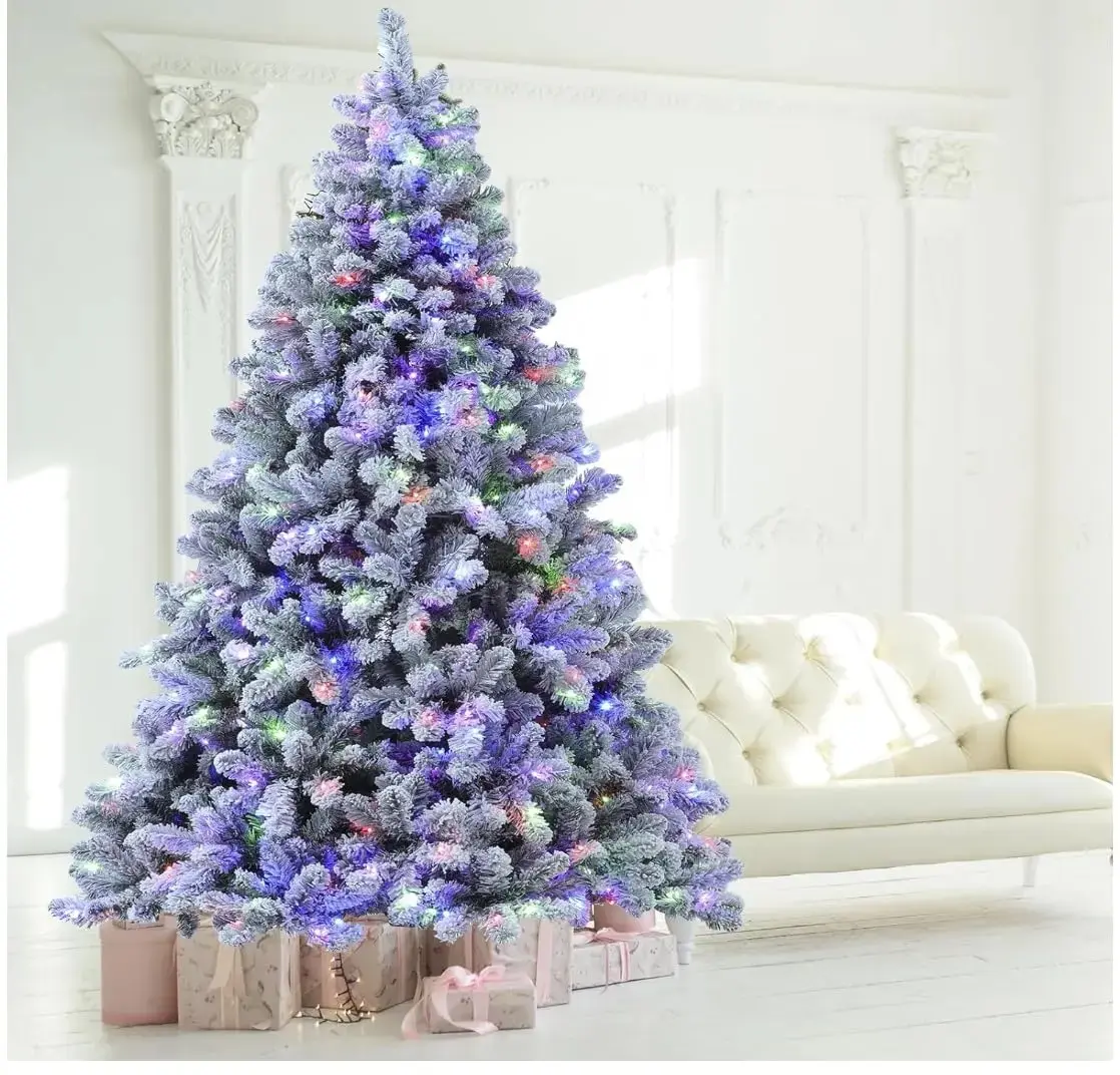 [Summer Deal] 2026 Pre-Lit Artificial Christmas Tree with Metal Stand (4ft/6ft/7ft), 250/350 Multi-Color & Warm LED Lights, 798/986 Snow-Flocked Branches, 10 Functions, Home Holiday Decoration Christmas Finds, Foldable