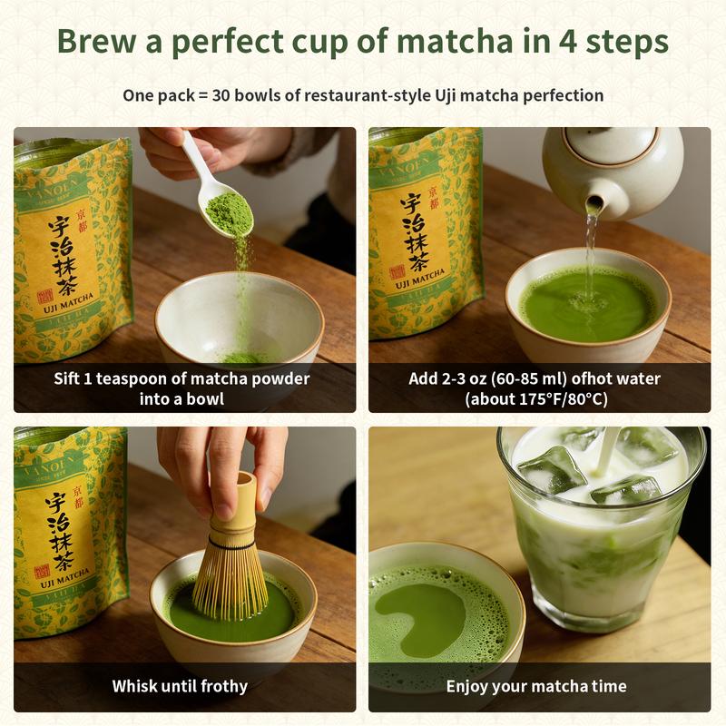 Kyoto Uji Ceremony Grade Stone-Ground Matcha Powder Sugar-Free Contains Tea Polyphenols L-Theanine & Caffeine Stress Relief Energy Focus