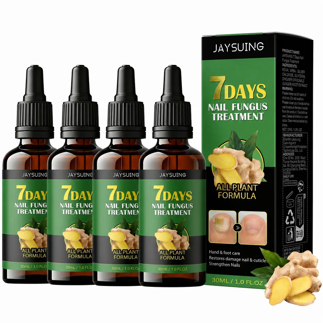 JAYSUING Nail and Cuticle Care Serum, 30 mL Ginger Root Extract Dropper Oil for Thick-Looking Nails, Daily Hand and Foot Nail Care Routine