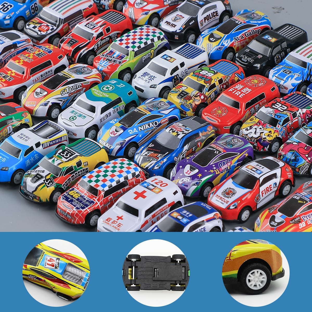 50 Pcs Pull Back Cars Toys for Kids | Mini Race Cars Bulk Set for Party Favors, Classroom Prizes, Treasure Box | Small Car Toys for Boys Girls Toddlers | Christmas Stocking Stuffers, Easter Egg Stuffers