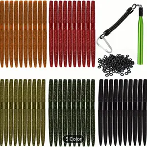 261pcs Bass Fishing Wacky Worm Kit - Soft Plastic Lures with Wacky Rig Tool and O Rings for Easy Rigging and Maximum Action