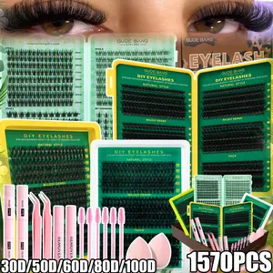 High-capacity false eyelashes, packaged in a gift box, featuring a variety of styles with a mix of 8-16mm lengths. Includes false eyelashes, 2 sets of dual-head adhesive, 2 removers, 2 tweezers, 6 brush applicators, and 2 beauty sponges.