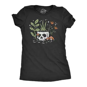 Womens Skull Flowers T Shirt Funny Spooky House Plant Horticulture Lovers Tee for Ladies Funny Womens T Shirts Cute Vintage Fashion Casual Ladies T-Shirt Gift Halloween Tops for Women Funny Sarcastic Top Black -
