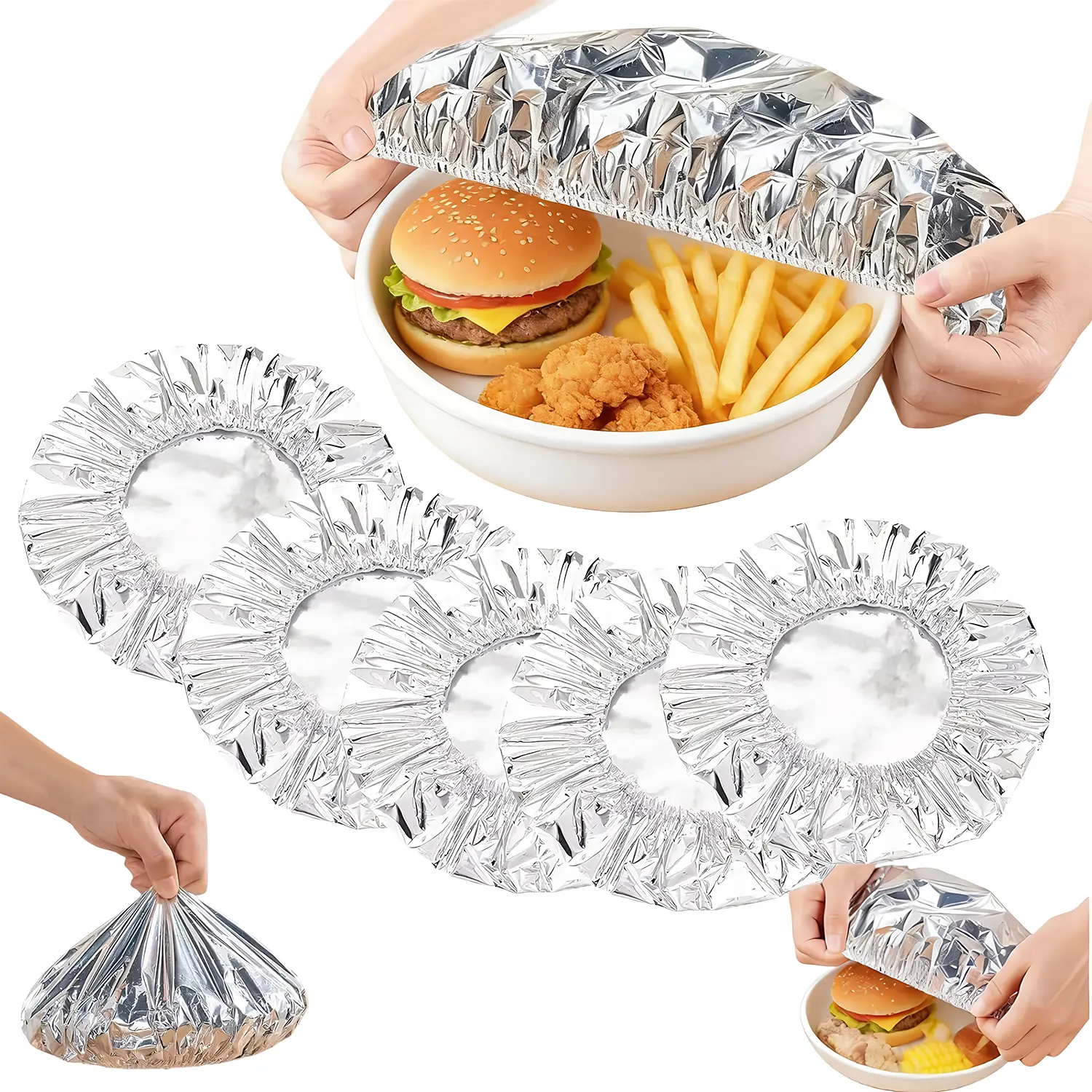 10pcs Adjustable Aluminum Foil Food Covers, Pop-Up Tin Foil Food Insulation Cover for Kitchen Dishes, Warmth Retention, Kitchen Aluminum Foils Bag for Any Plate or Bowl