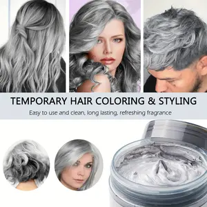 2 Set Silvery Temporary Hair Dye Wax for Daily Use/ Carnival, Natural Instant Hair Color Wax Pomades, Hair Coloring & Styling Wax DIY Washable Dye, Easy Use, Non-Damage Native Hair Color, Temporary Silvery Gray Hair Clay for Birthday Party, 4.2oz*2