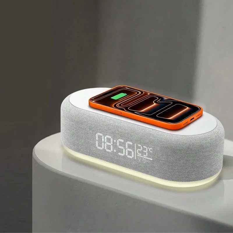 Alarm Clock Wireless Charging Station, 15W Fast Wireless Phone Charger for iPhone Duo 18 17 16 15 Samsung, Digital LED Bedside Clock with Night Light & Temperature Display, Bedside Charging Clock for Bedroom Nightstand