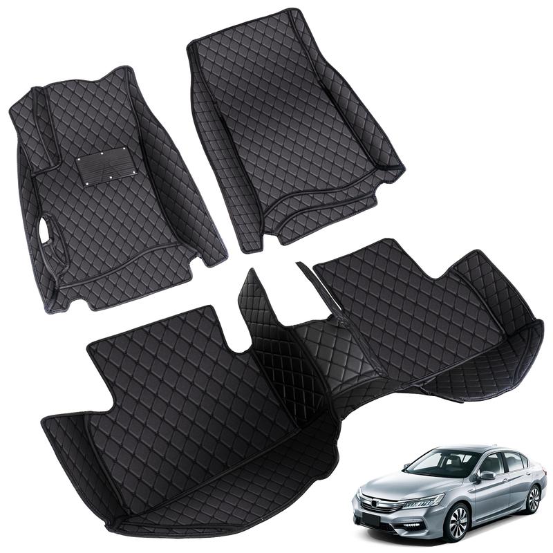 For 2008+ Honda Accord Car Floor Mats Full Coverage Waterproof Non-Slip All Weather Easy to Clean Wear-Resistant Nappa Leather Front & Rear Floor Liners Black