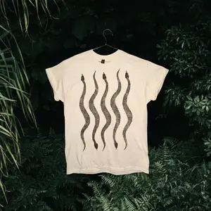 Snake Linoprint Tshirt unique hand printed pattern python short sleeve shirt unisex 53IQ9M