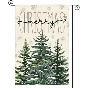Merry Christmas Garden Flag 12x18 Inch Christmas Tree Double Sided Outside, Winter Festive Holiday Yard Outdoor Decorative Flag