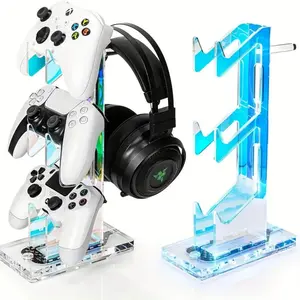 RGB Gaming Headphone Stand, Gaming Controller Display Stand with 2 USB Ports, Non-slip Rubber Base Headset Holder, Console Accessories, Headphone Hanger
