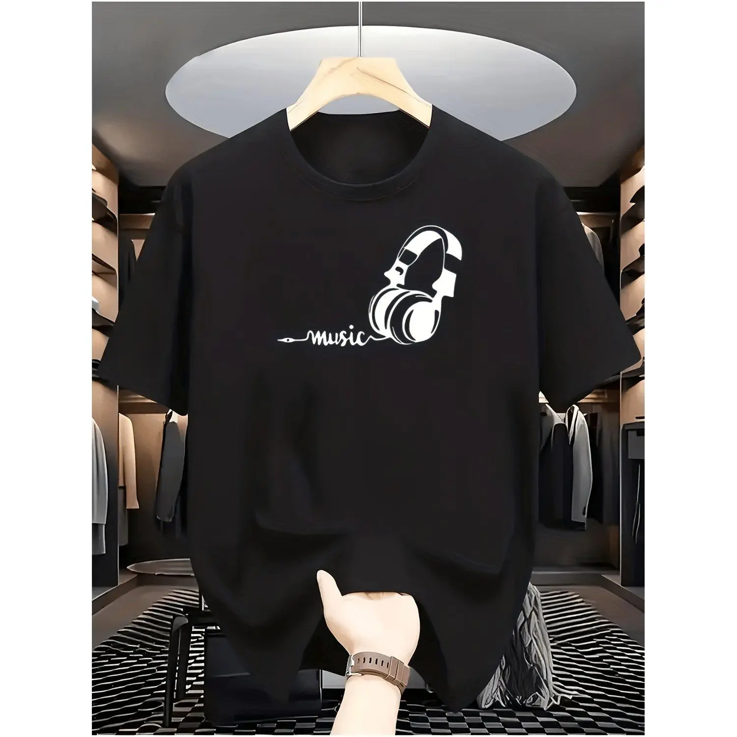 Men Short sleeve T shirts Music Themed Headphone Music Note Print Casual Round Neck for DJs Musicians Music Lovers Summer Shirt Sound Wave Headphones men's t shirts graphic shirts graphic shirts short sleeve humor graphic tee cotton graphic tees trendy t-