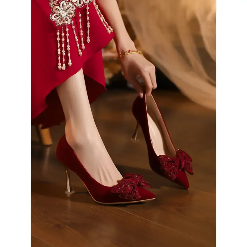 open lace back dress Wedding shoes for women, bridal shoes that don't tire your feet, weddi –  Dragon Goods main image 1