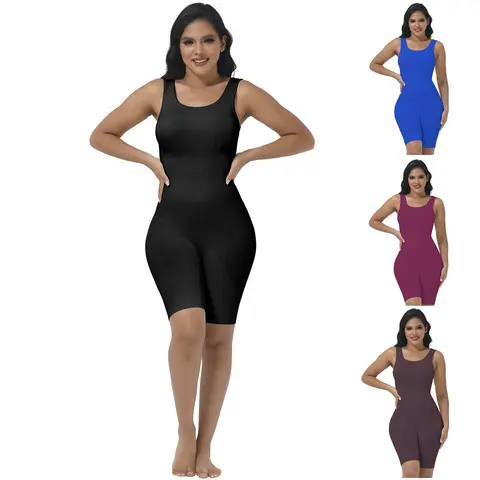 Women's Soo Slick Snatch Me Up Seamless Ribbed Square Neck Sleeveless Romper - Tummy Control, Body Shaping, Stretchable Tyla Outfits, Workout Sets, Stylish Yoga Activewear, Comfy Shapewear,tyla outifts Sporty Comfy Jumpsuit Sports Jumpsuit Stretchable Act