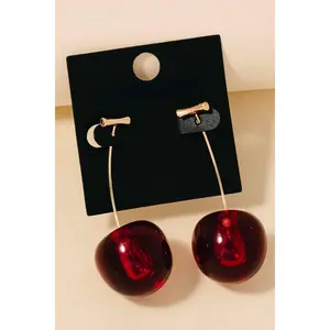 Gold Dipped Resin Cherry Threader Dangle Earrings