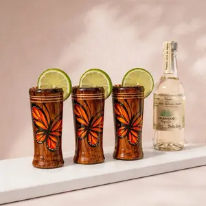 Traditional Mini Hand-Painted Monarch Butterfly Shot Cups, Kitchenware Drinkware Tequilero Cups