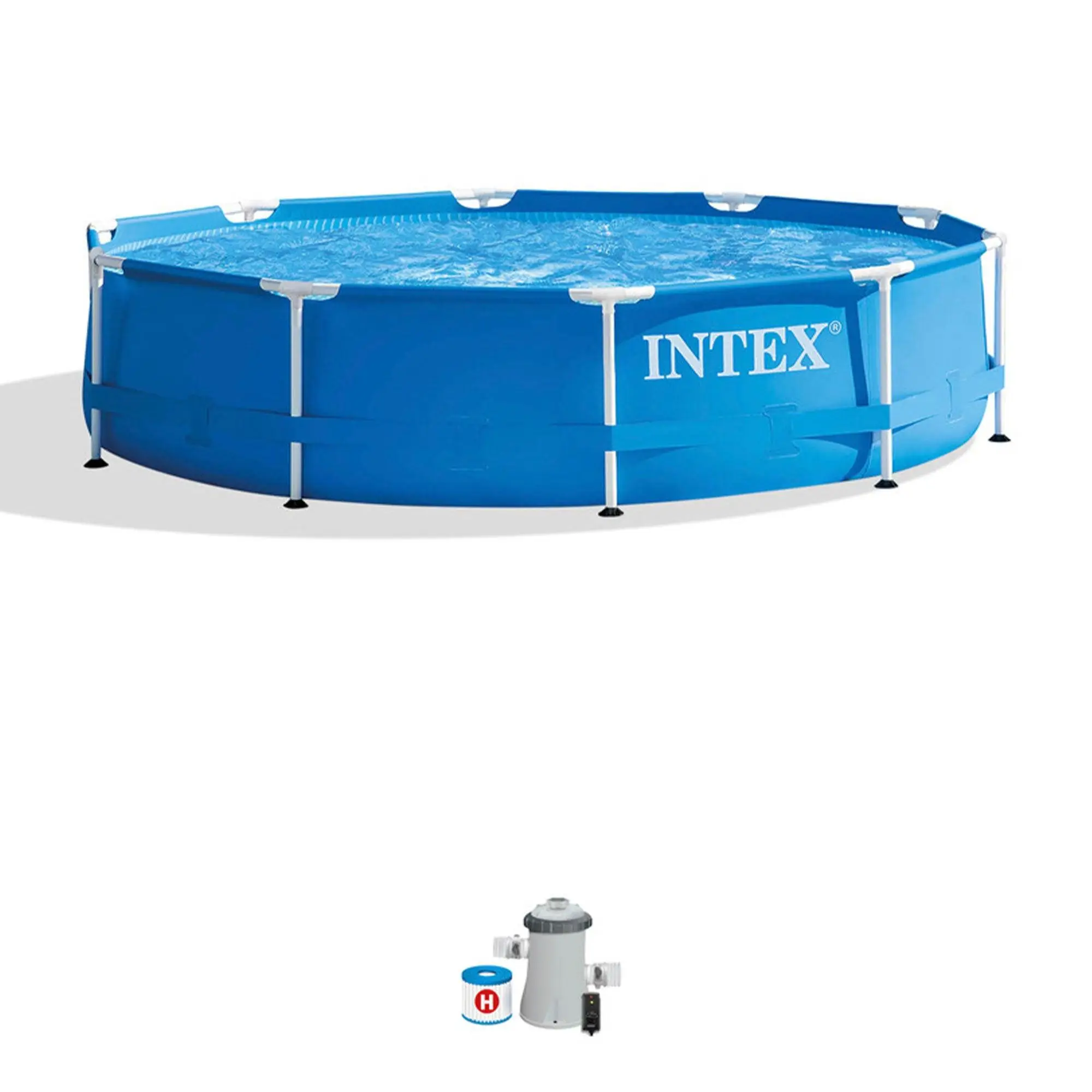Intex Metal Frame Round Above-Ground Pool with Pump, 330 or 530 GPH Filter Pump, Blue, Assembly Required