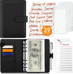 Money Bill Organizer for Cash, A6 Money Saving Budget Binder with Cash Envelopes, Rose Gold Sticky Labels &Extra Thick Expense Sheets, Budget Book Cash Envelopes for Budgeting, Black