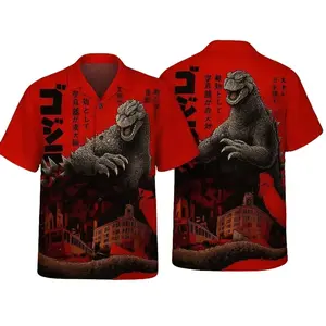 Godzilla Mens Hawaiian Shirt, Beach Aloha Shirt for Men and Women, Casual Summer Vacation Shirt, Tropical Print Menswear Top S-5XL