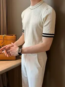 Men's Summer Knitted Short Sleeve T-Shirt, Casual Round Neck Slim Fit Top, Lightweight Breathable Design for Daily Wear