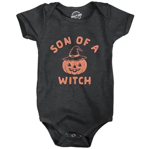 Son Of A Witch Baby Bodysuit Funny Halloween Jack-o-lantern Infant Jumper Funny Baby Onesies Halloween Clothes for Baby Novelty Onesie Black