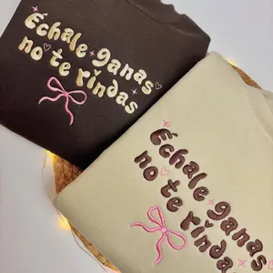 Coquette Embroidered Sweatshirt - Motivational Quote, No Te Rindas