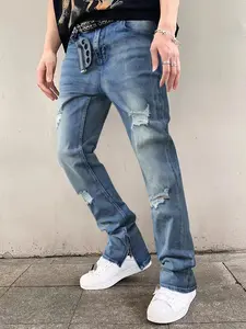 Men's Fashion Denim Jeans, Loose Straight Casual Pants, American Retro Vintage Style, Slight Flare Design, Modern Trendy Look