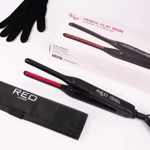 Red by Kiss Pencil Flat Iron up to 450°F Thin Small Tourmaline Ceramic Plate 0.3 inch (3/10") for Women and Men, Short to Medium Hair, Pixie Cut, Bangs, Edges.. A Travel Pouch and a Glove Included Flawless