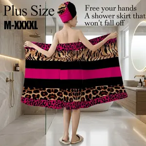 2 Pcs Leopard Print Bath Skirt Set, Non-Slip Absorbent Towel, Sizes M-XXXXL, Ideal for Spa, Beach, Daily Use, Perfect Gift