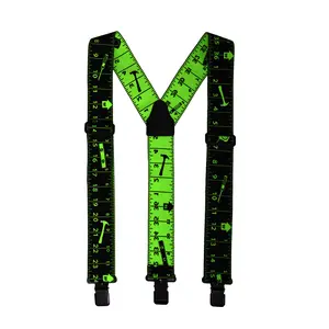 Men's Suspenders 2 Inch Wide Elastic Y Back, Ruler Print Design, Suspender with Strong Clip for Pants