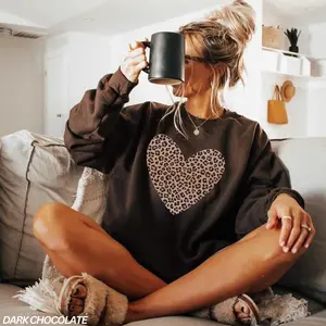 Valentine Leopard Heart Sweatshirt Animal Print Love Graphic Crewneck – Cute Valentine Outfit | Gift for Women