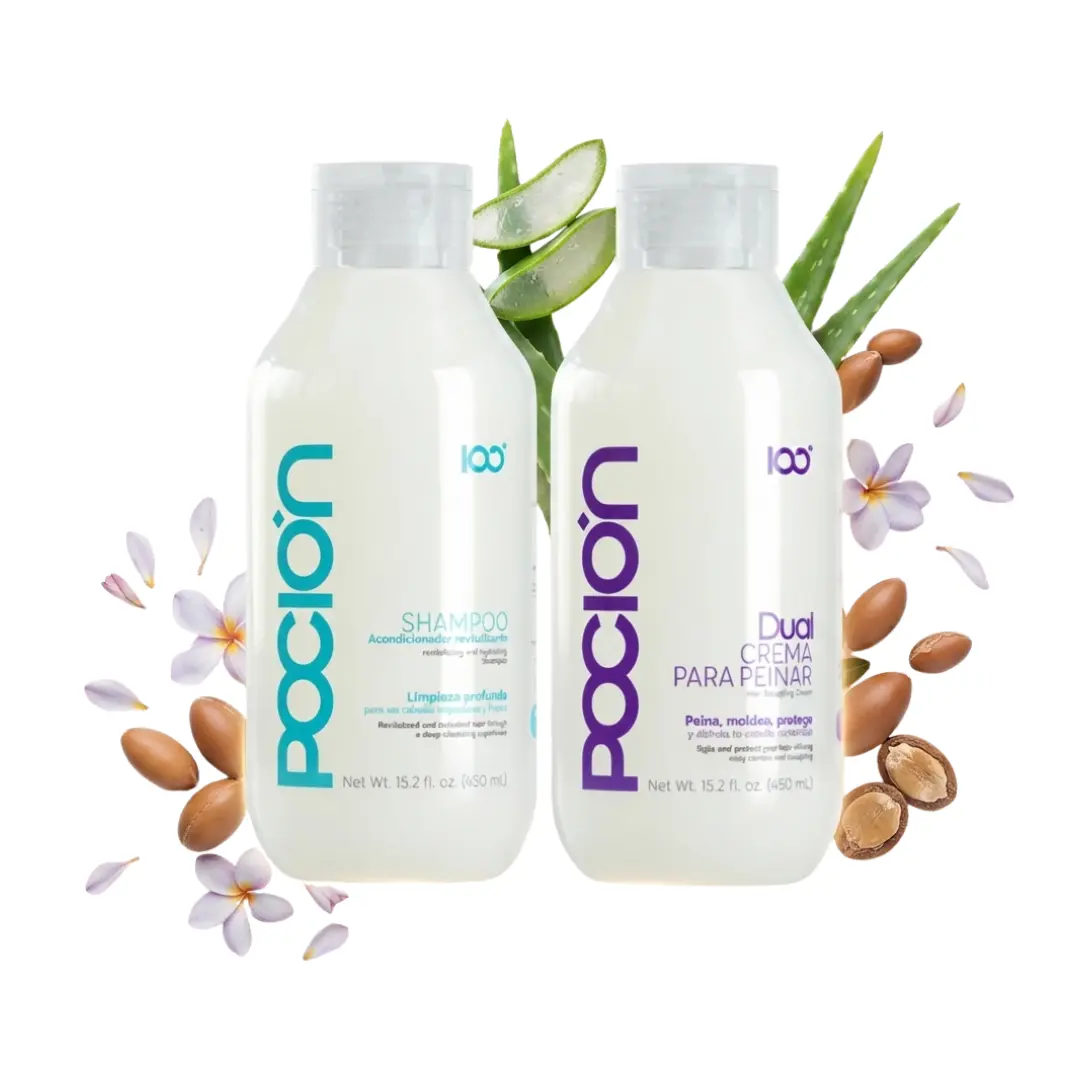La Pocion Protein Repair Haircare Set 2-Pack (450ml Liquid) - Salt-Free Recovery Shampoo Cleanser, Anti-Frizz Styling Cream for Wavy & All Hair Types, Conditioning Hydrate Shine, Repair Hair Set