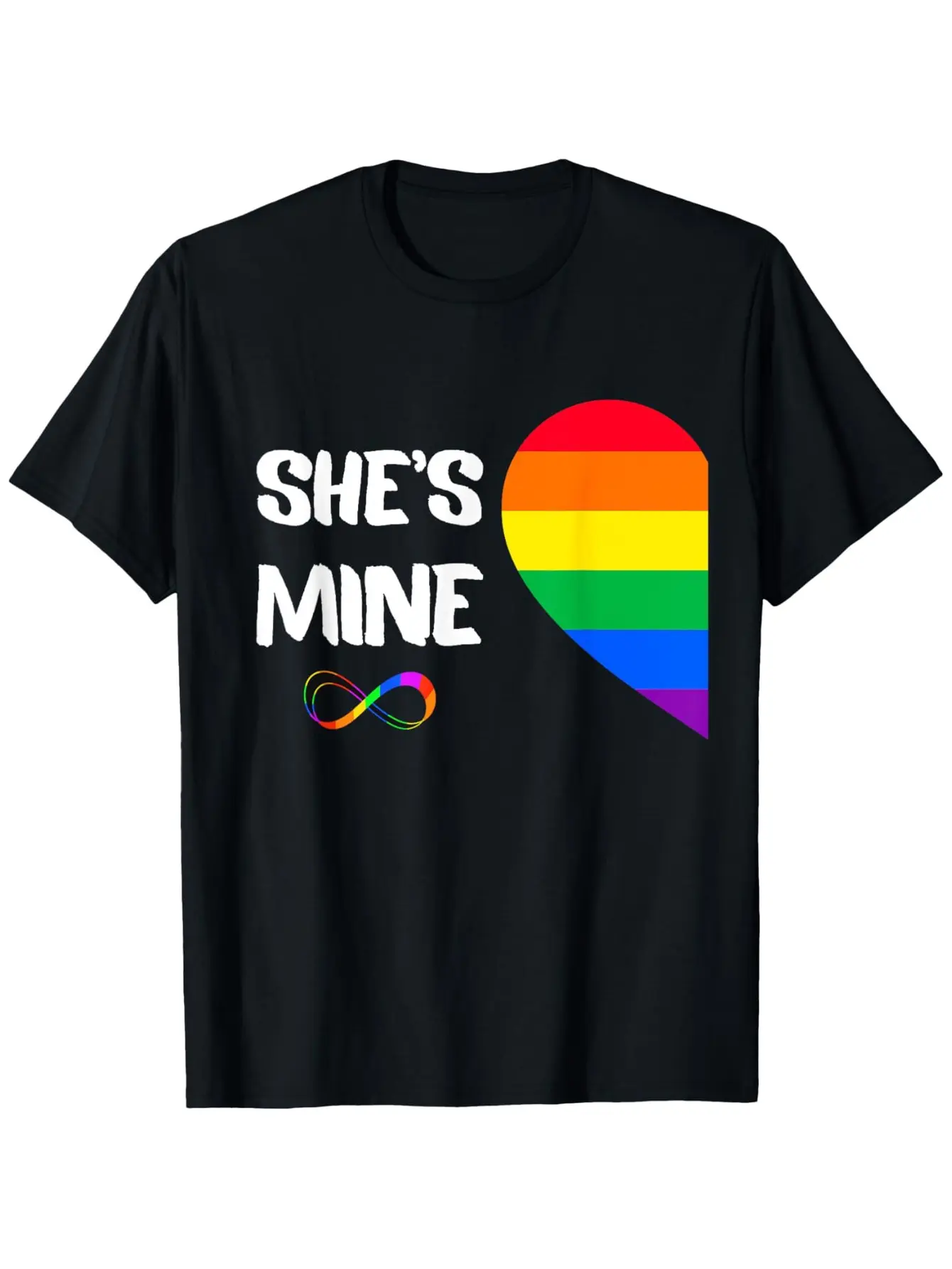 I'm Hers Shes Mine Lesbian Couples Matching LGBT Pride Flag T-Shirt  Cotton Round Neck Short Sleeve T-shirt
