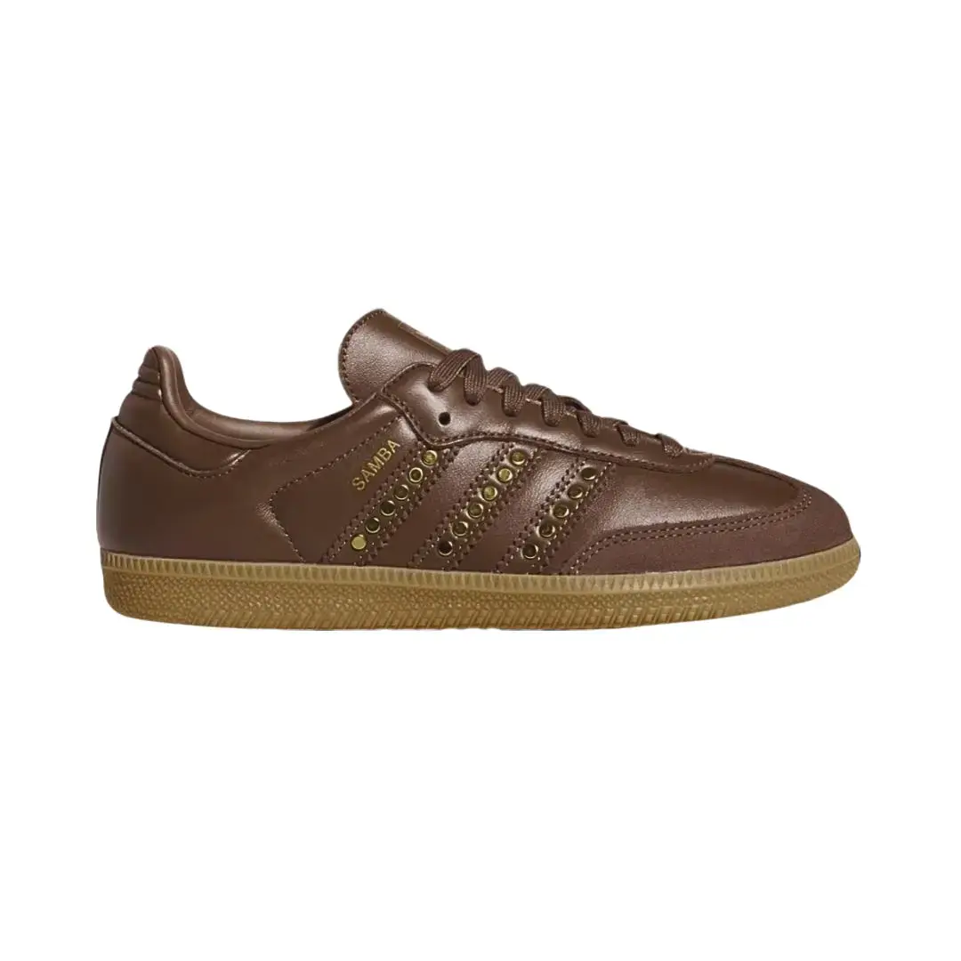 【NEW】Adidas Samba 'Earth Strata Gold Metallic Studded' Women's Low Top Classic Shoes, Neutral Casual Trainers, Trendy Daily Street Sneakers for Everyday Walking
