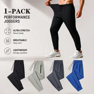 A summer outdoor essential: tech athletic pants—tight-fitting sports leggings with elastic cuffs at the legs, zippered pockets, a drawstring elastic waistband, ice silk fabric that’s highly stretchy and lightweight for quick drying; (unisex, couples’ styl